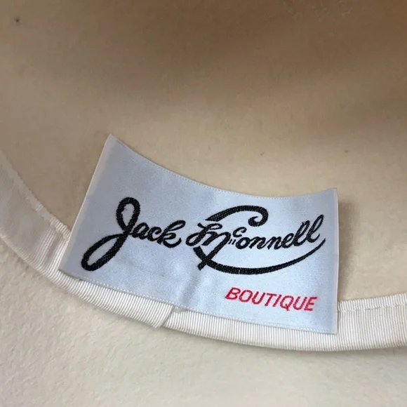 Vintage Jack McConnell Feather Hat, Cream Felt Wide Brim, Real Feathers, Rare - Picture 6 of 12